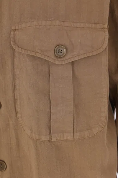 Aspesi Camicia Glenn In Misto Lino - Terra In Brown