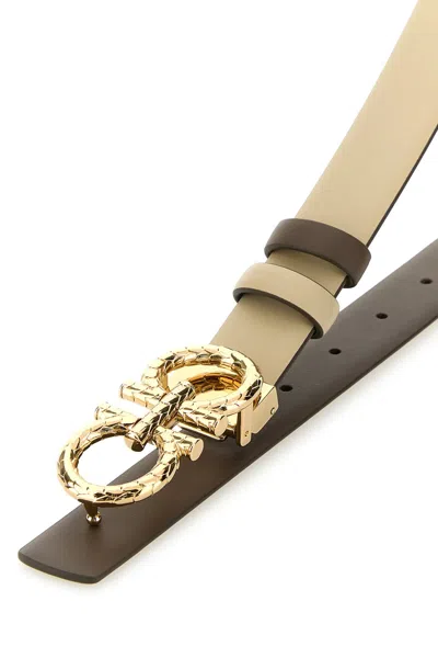 Ferragamo Sand Leather Reversible Belt
