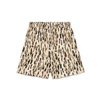 The Nina Studio Relaxed Fit Sand Animal Print Shorts In Neutral