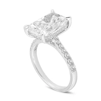 Luvmyjewelry Bayan 14k White Gold Radiant Cut Lab Grown Diamond Hidden Halo Engagement Ring - 5.5 Ct In Silver