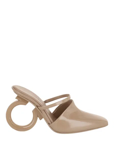 Ferragamo Elina 75mm Leather Mules In Beige