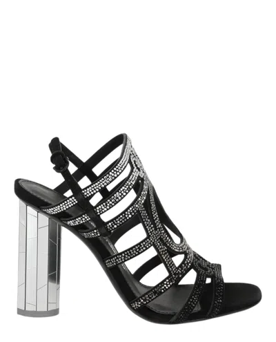 Ferragamo Florenza Crystal-embellished Slingback Heel Sandals In Black