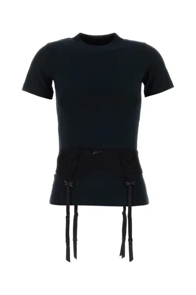 Balenciaga Women Black Crewneck T-shirt With Underwear Detail On The Waist In Cotton Woman In Black