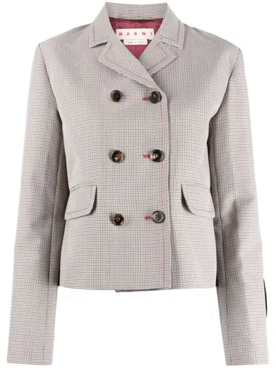 Marni Multicolor Houndstooth Wool Blend Single-breasted Blazer In Grey