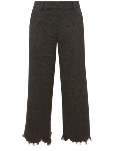 Jw Anderson Distressed Checked Pants In Dark Grey