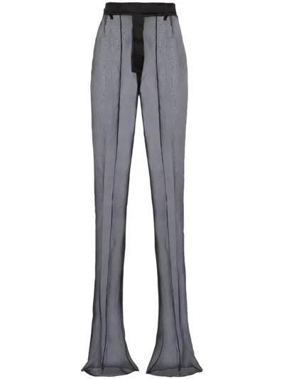 Prada Black Semi-sheer Flared Trousers In Black