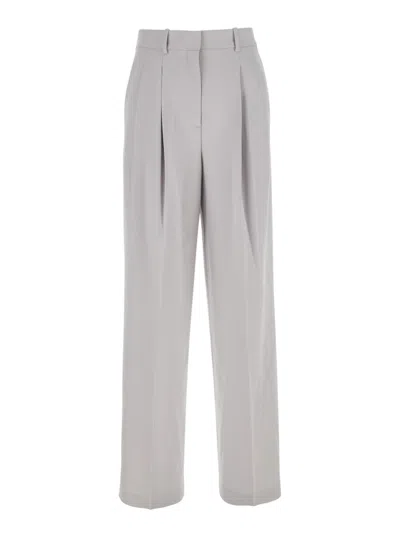 Theory Metallic Pants With High Waist And Front Pences In Grey