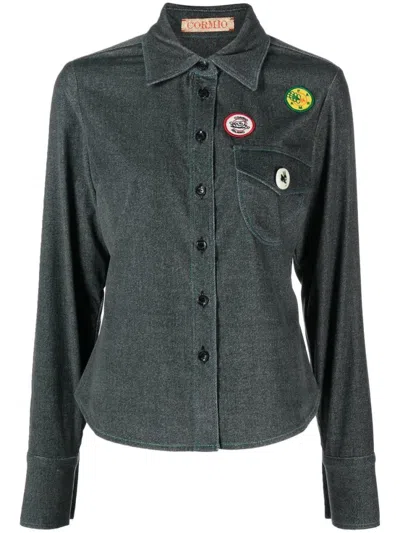 Cormio Katy Long-sleeved Denim Shirt With Patches In Navy
