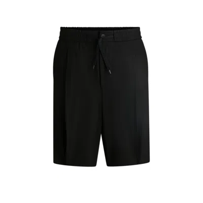 Hugo Boss Performance-stretch Seersucker Shorts With Drawstring Waist In Black