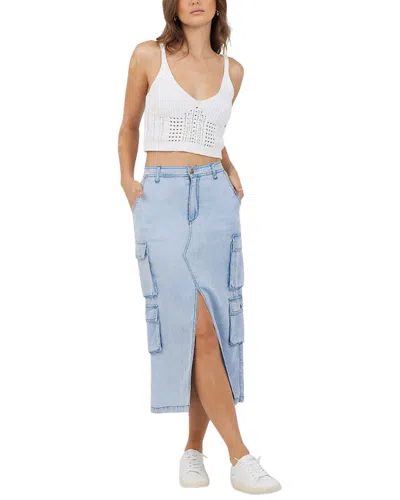 Vintage Havana Split Front Midi Skirt In Blue