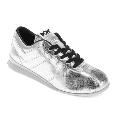 Pony Womens Ko-low Vintage Metallic Genuine Leather Premium Lace Up Athletic Sneaker Shoe In Silver