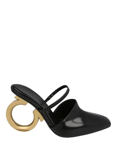 Ferragamo Elina Gancini Mule Heels In Black