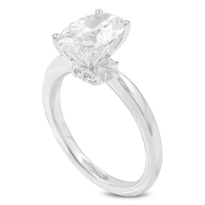 Luvmyjewelry Livia 14k White Gold Oval Lab Grown Diamond Hidden Halo Engagement Ring In Silver