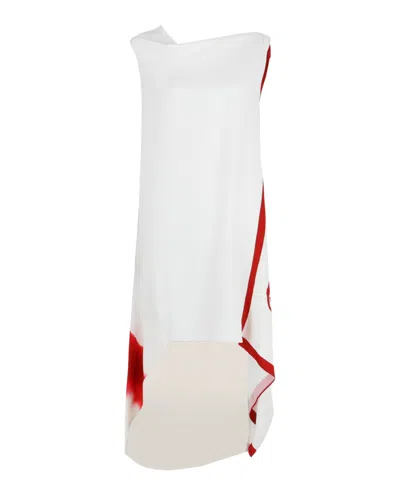 Ferragamo Asymmetrical Draped Midi Dress In White