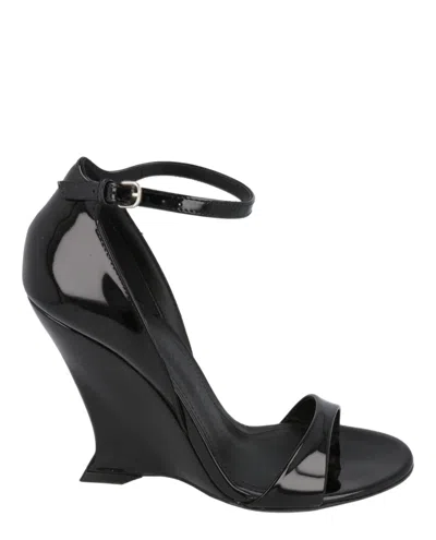 Ferragamo Unique Wedge Sandals With Sculptural Heel In Black