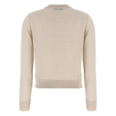 Maison Kitsuné Beige Cropped Cardigan With Round Neck And Logo Embroidery On The Front In Wool Woman