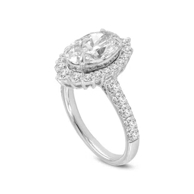 Luvmyjewelry Marcia 14k White Gold Oval Lab Grown Diamond Halo Engagement Ring In Silver