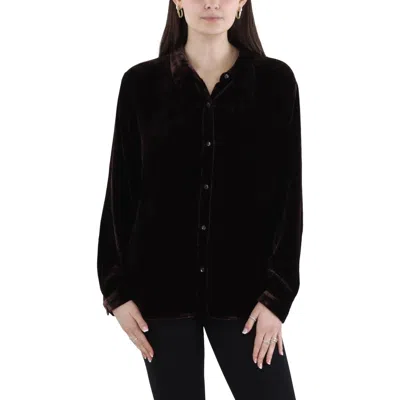 EILEEN FISHER WOMENS VELVET CLASSIC COLLAR BUTTON-DOWN TOP 