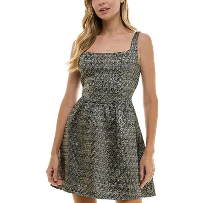 City Studio Juniors Womens Metallic Square Neck Fit & Flare Dress In Black