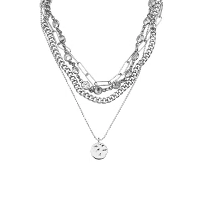 Adornia 14k Yellow Gold Plated Layered Pebbled Charm Necklace In Silver