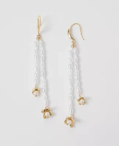 Ann Taylor Pearlized Double Tassel Drop Earrings In Gold
