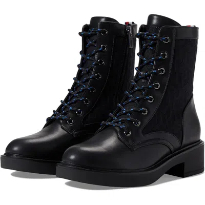 Tommy Hilfiger Taiki Womens Faux Leather Combat & Lace-up Boots In Black