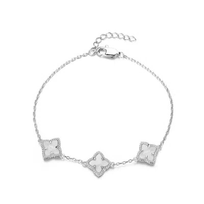 Adornia Silver Plated White Mother Of Pearl Flower Bracelet In Silver