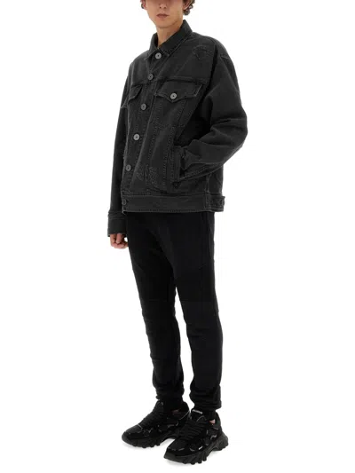 Balmain Distressed Shearling Collar Jacket In Black