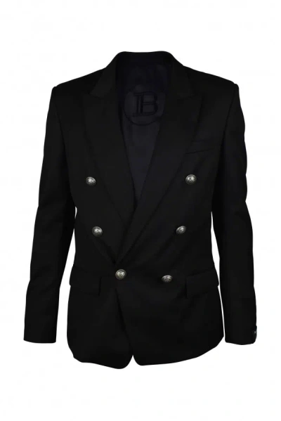 Balmain Button-embellished Wool Blazer In Black