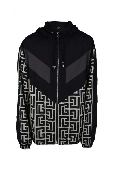Balmain Jacket With Maxi Monogram Logo Print In Black