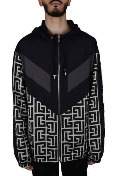 Balmain Jacket With Maxi Monogram Logo Print In Black