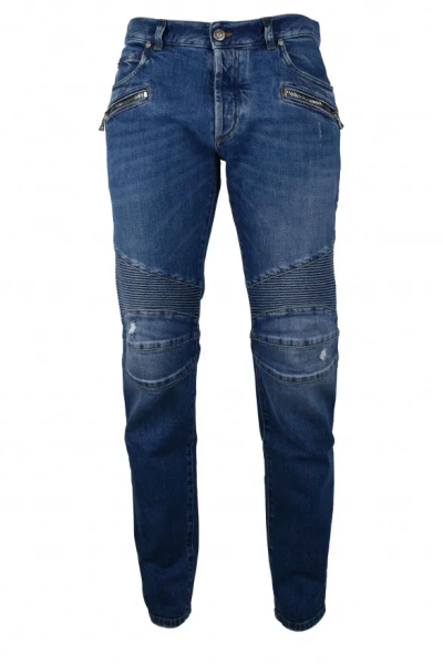 Balmain Blue Slim-fit Biker Jeans