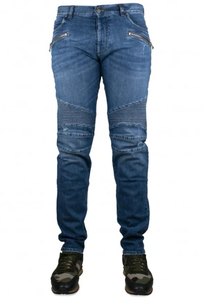 Balmain Blue Slim-fit Biker Jeans