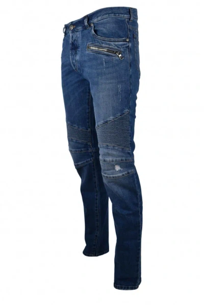 Balmain Blue Slim-fit Biker Jeans