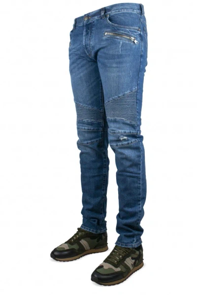 Balmain Blue Slim-fit Biker Jeans