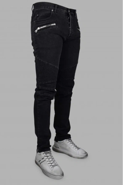 Balmain Slim Cut Ribbed Faded Cotton Jeans In Black