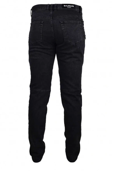 Balmain Slim Cut Ribbed Faded Cotton Jeans In Black