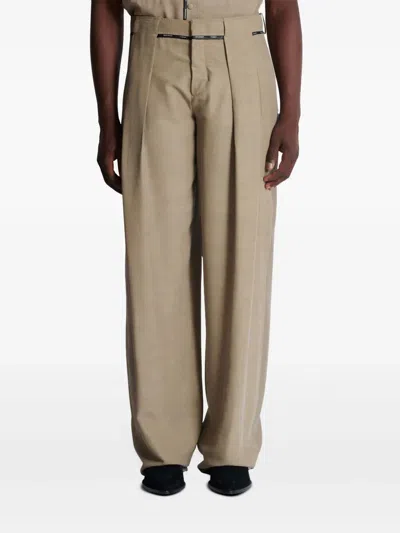 Balmain Men's Taupe Cupro Pleated Pants In Gray