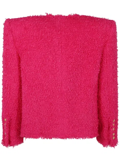 Balmain 8 Button Tweed Spencer Jacket In Pink