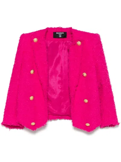 Balmain 8 Button Tweed Spencer Jacket In Pink