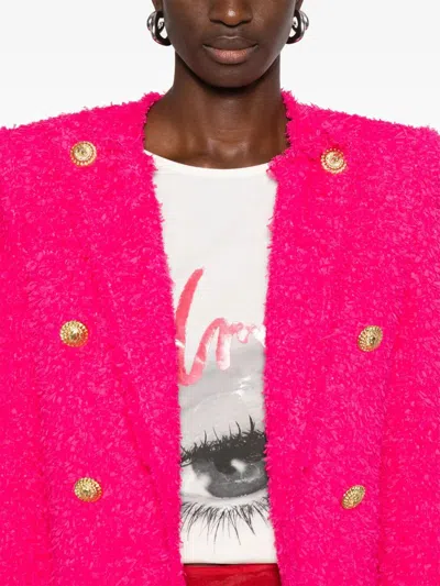 Balmain 8 Button Tweed Spencer Jacket In Pink