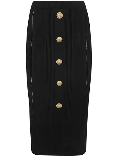 Balmain High Waist Five Button See Through Knit Midi Skirt Clothing In Black