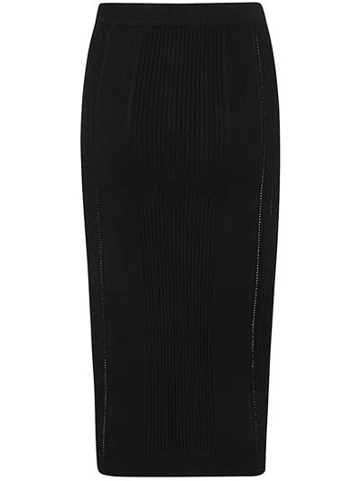 Balmain High Waist Five Button See Through Knit Midi Skirt Clothing In Black