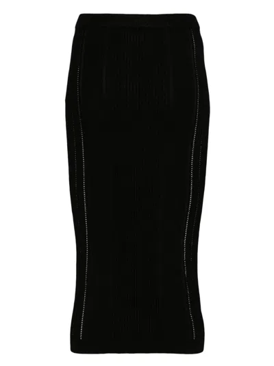 Balmain High Waist Five Button See Through Knit Midi Skirt Clothing In Black