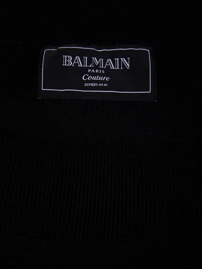 Balmain Double Collar Knit Zipped Midi Dress In Black