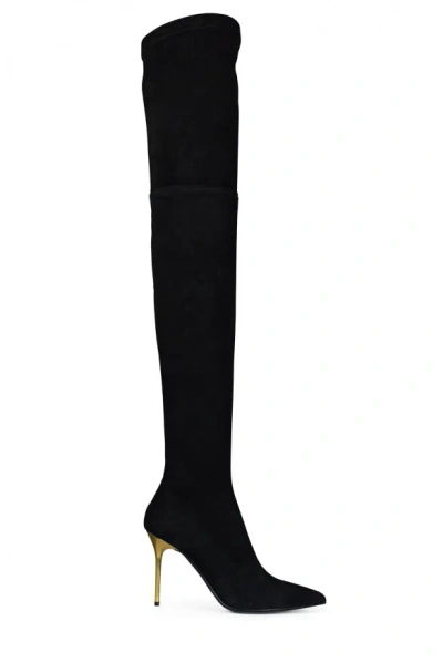 Balmain Moneta Monogram Mesh Over-the-knee Boots In Black