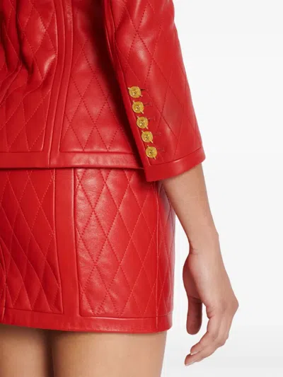 Balmain Sd To Sd 2 Pkts Lambskin Quilted Jacket In Red