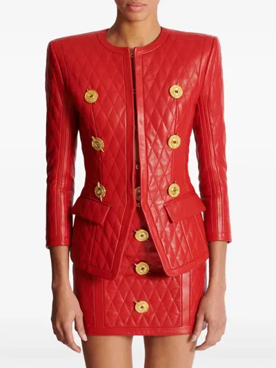 Balmain Sd To Sd 2 Pkts Lambskin Quilted Jacket In Red