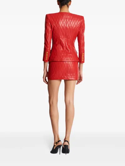 Balmain Sd To Sd 2 Pkts Lambskin Quilted Jacket In Red