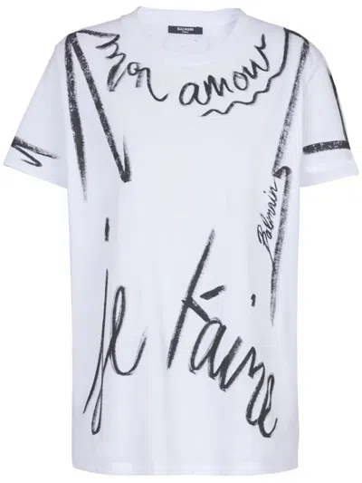 Balmain Sl Writing Printed T-shirt In White